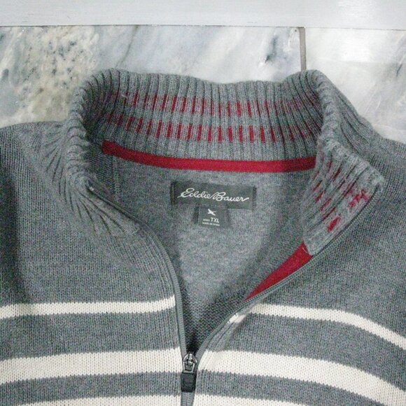 Eddie Bauer Gray/Cream Men's Partial Zip Front Sweater Size TXL - Picture 4 of 6